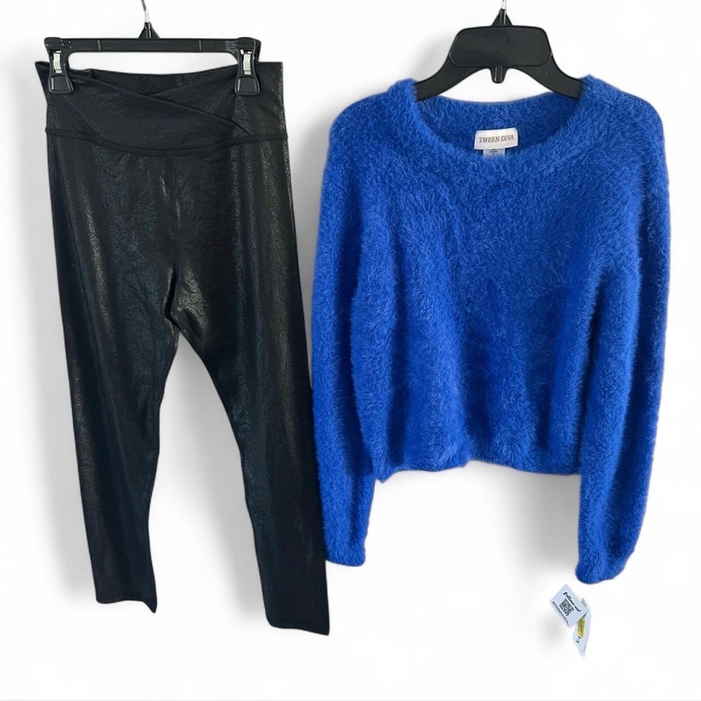 Tween‎ Diva Fuzzy Blue Sweater and leggings size 14 girls